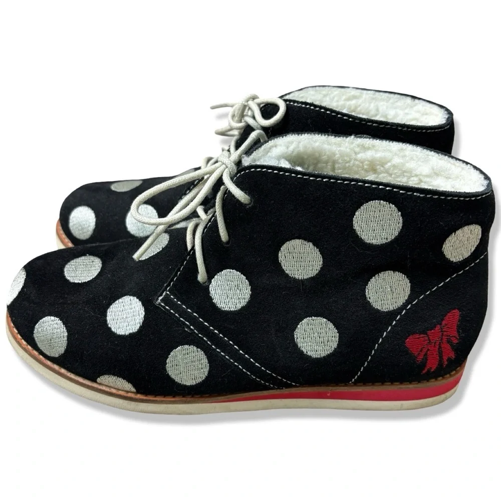 LOLA RAMONA Polka Dot Suede Booties | Black & White Faux Fur Lined Ankle Boots